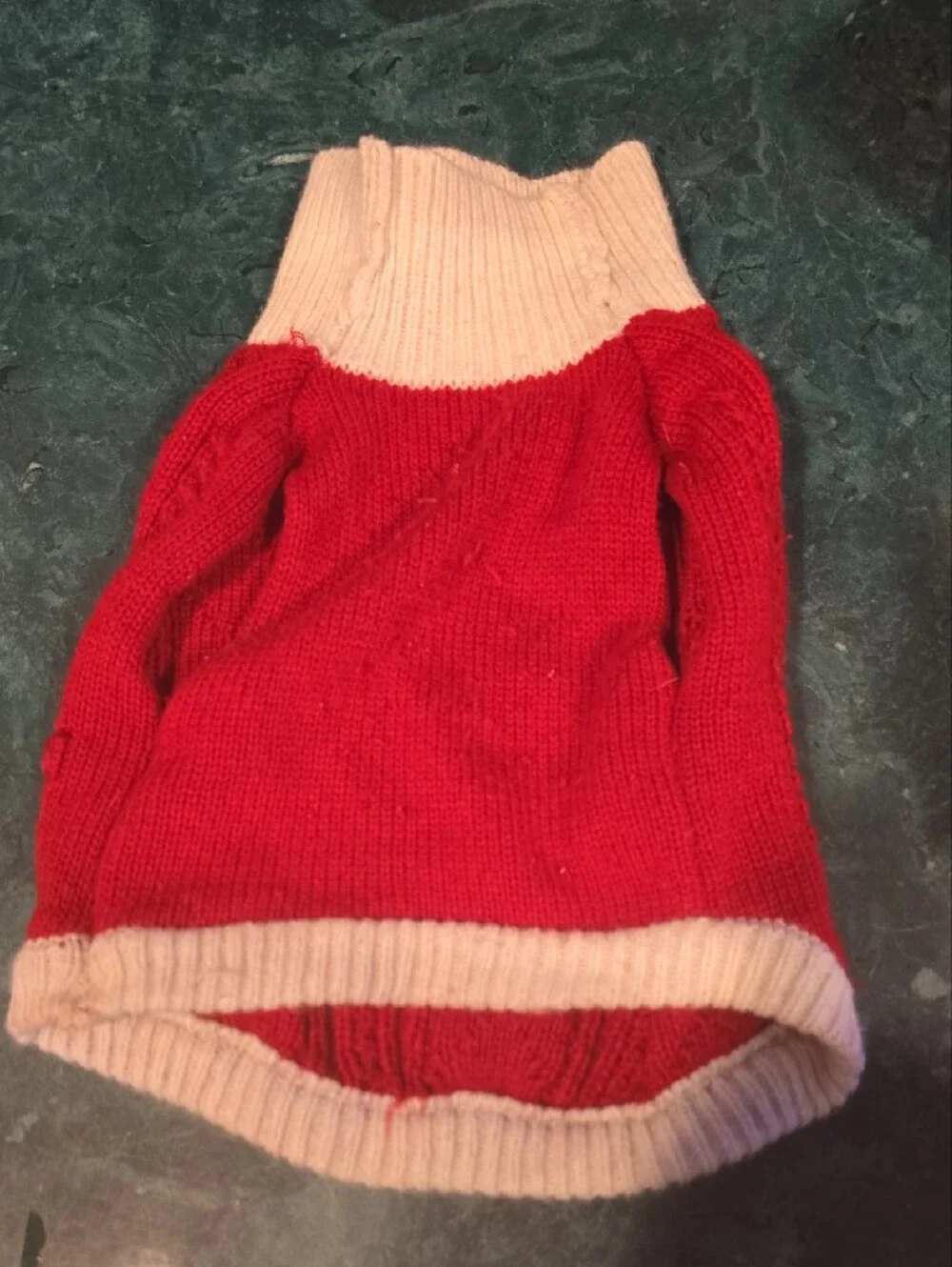 Red Cable Knit Dog Sweater with Cream Trim